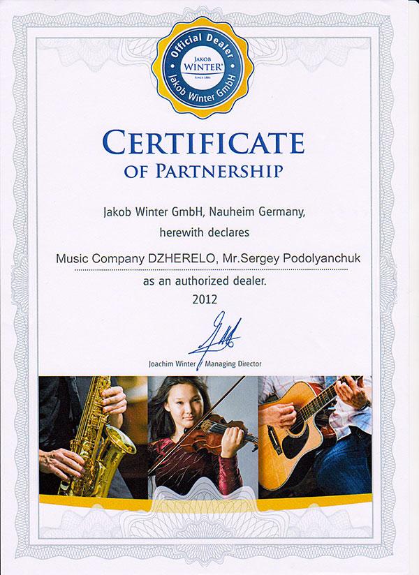 Certificate of partnership Jakob Winter