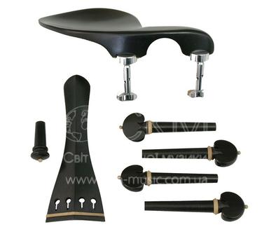 Набір для скрипки, чорне дерево з бежевим озд. (підбiр. Guarneri, пiдгриф. Hill, 4-колка, ґудзик)