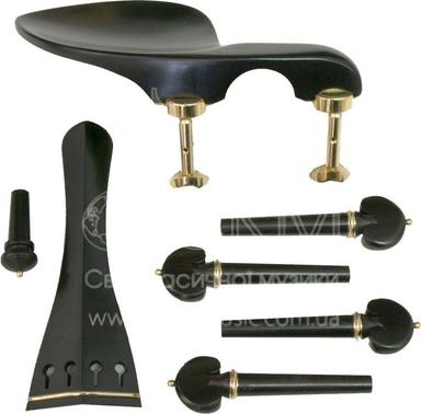 Набір для скрипки, чорне дерево із золотою озд. (підб. Guarneri, підгриф. Hill, 4-колка, ґудзик)