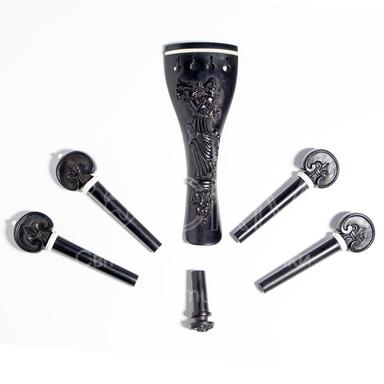 Набір для скрипки, чорне дерево з білою оздобою, ручної роботи (підгрифник, 4-колка, ґудзик)