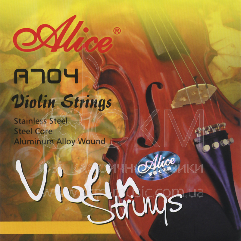 Комплект струн для скрипки  ALICE 704, стальной сердечник/алюминиевая обмотка