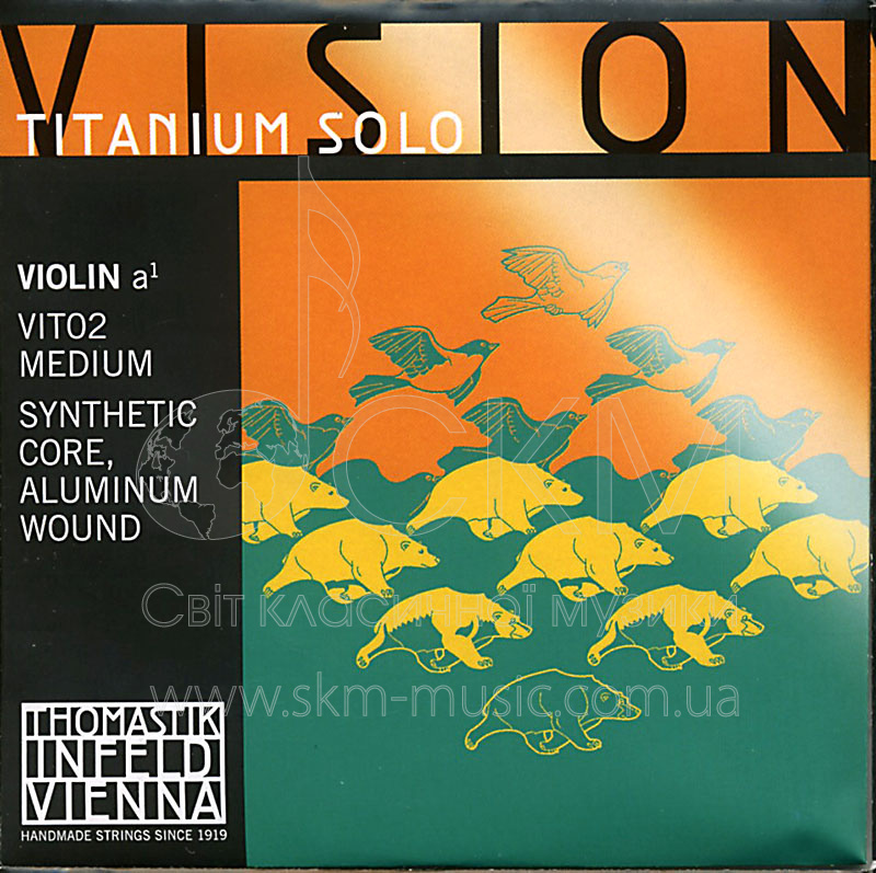Струна для скрипки Ля THOMASTIK VISION TITANIUM SOLO, сердечник синтетика, алюминиевая обмотка
