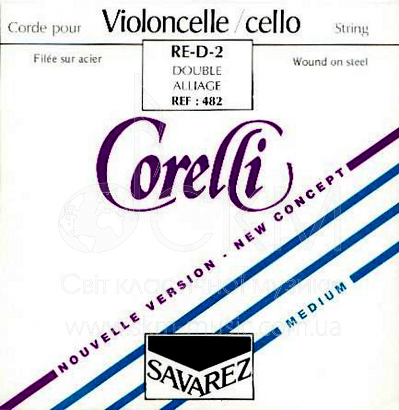 Струна для виолончели Ре CORELLI STEEL, сердечник стальная жила/серебро-вольфрам